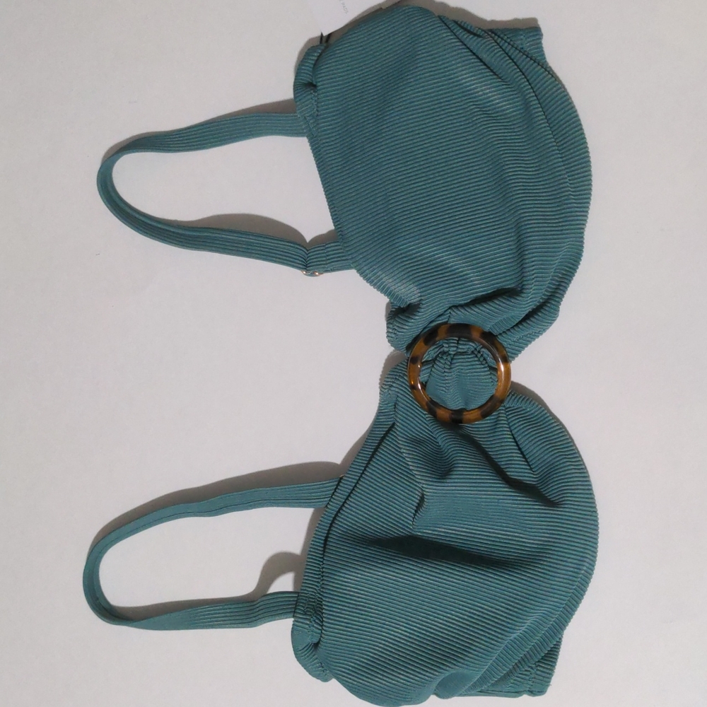 Shade & Shore Teal Ribbed Swimsuit Top with Tortoiseshell Ring